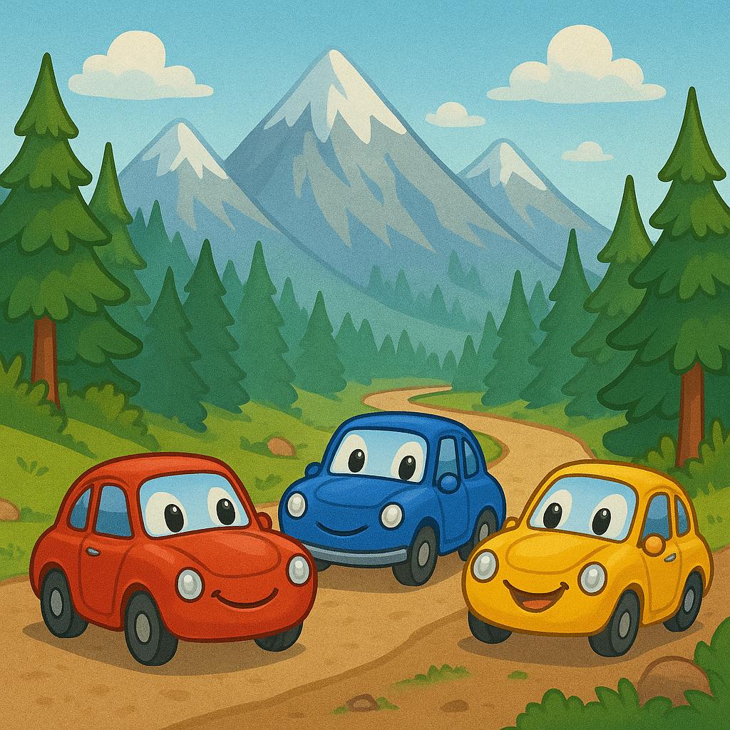 Tre macchinine per bambini in viaggio