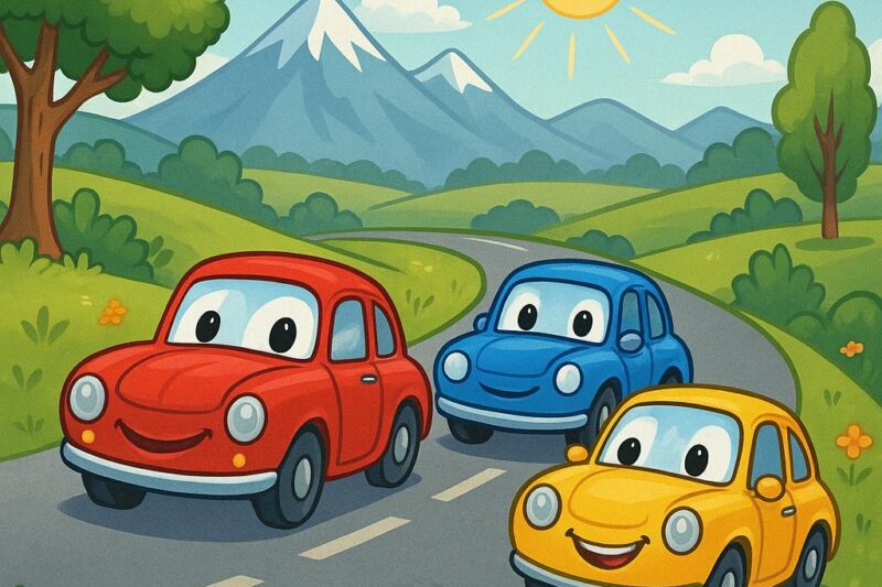 Tre macchinine per bambini in viaggio